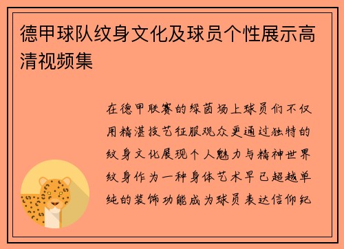 德甲球队纹身文化及球员个性展示高清视频集
